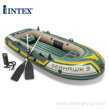 Intex 68380 Seahawk 3 Boat Set Inflatable Fishing Rowing Boat